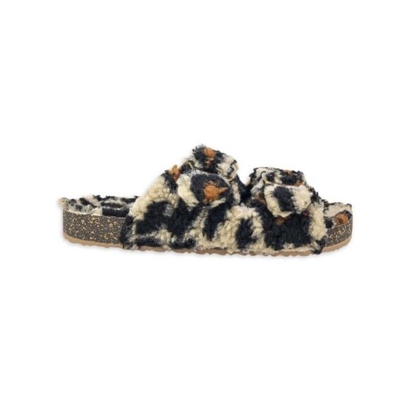 Fuzzy Leopard 2 Band Luxe Step In Comfy Indoor Outdoor Sandals Slippers Shoes 6 - Picture 7 of 9